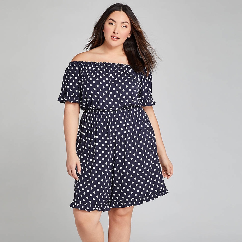 Blue Polka Dot Off-the-Shoulder Romper 22/24